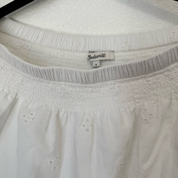Madewell Eyelet White Embroidered Smock-Waist Ruffle Mini Skirt Size Small - Picture 7 of 8